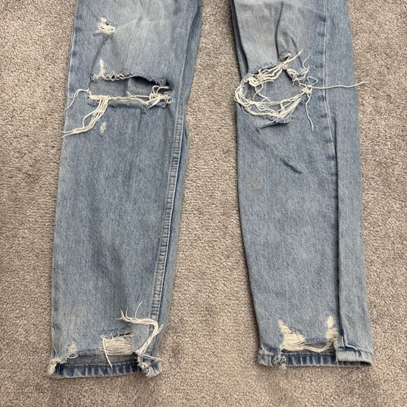 Zara High Rise Distressed Mom Denim Jeans Womens 2 Blue Light Wash Cotton 25x27 - Picture 3 of 14